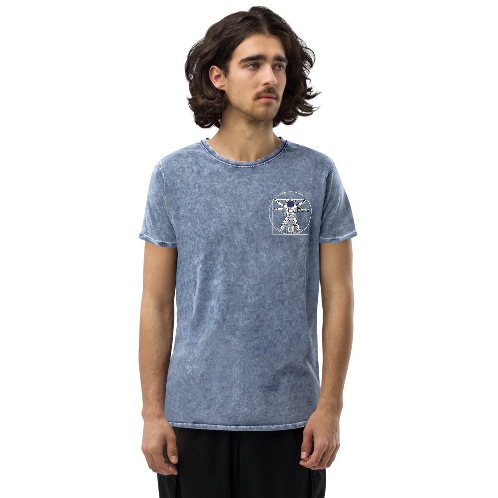 Vitruvian Astronaut Embroidered Denim Blue T-Shirt