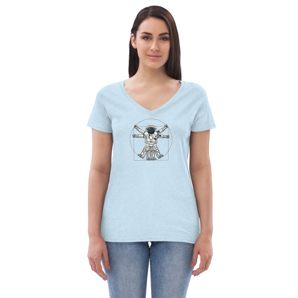 Vitruvian Astronaut Crystal Blue Women’s Recycled V-Neck T-Shirt