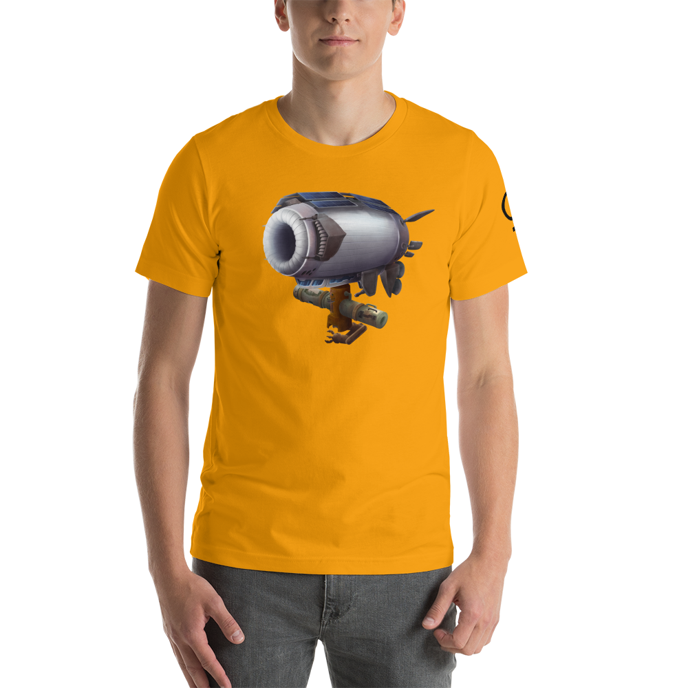 Venus High Altitude Airship Solar System Symbol Left Sleeve Black Text on Gold t-shirt