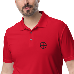 Earth Solar System Symbol Embroidered Red Polo Shirt (100% recycled polyester)