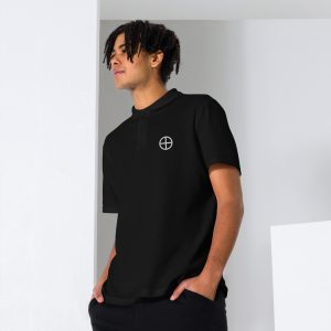 Earth Solar System Symbol Black Embroidered Pique Polo Shirt (100% cotton)