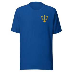 Neptune Solar System Symbol Embroidered Gold Text on True Royal Blue Shirt (100% combed and ring-spun cotton)